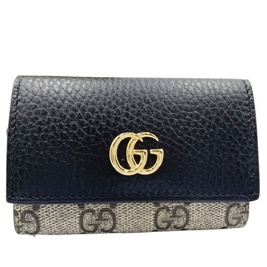 GUCCI グッチ キーケース GGスプリーム 456118 ベージュ ブラウン ブラック系 PVC×レザー ユニセックス 6連 ゴールド金具 超美品