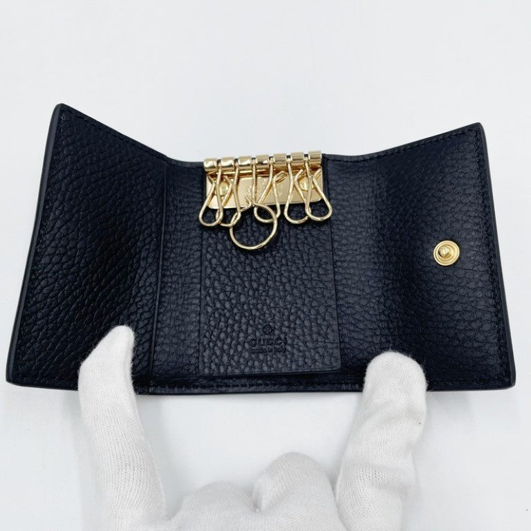 GUCCI グッチ キーケース GGスプリーム 456118 ベージュ ブラウン ブラック系 PVC×レザー ユニセックス 6連 ゴールド金具 超美品