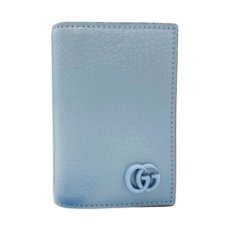 GUCCI グッチ カードケース GGマーモント 700707 ライトブルー系 レザー ユニセックス 美品