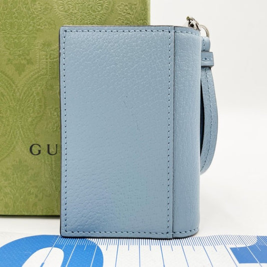 GUCCI グッチ カードケース GGマーモント 700707 ライトブルー系 レザー ユニセックス 美品