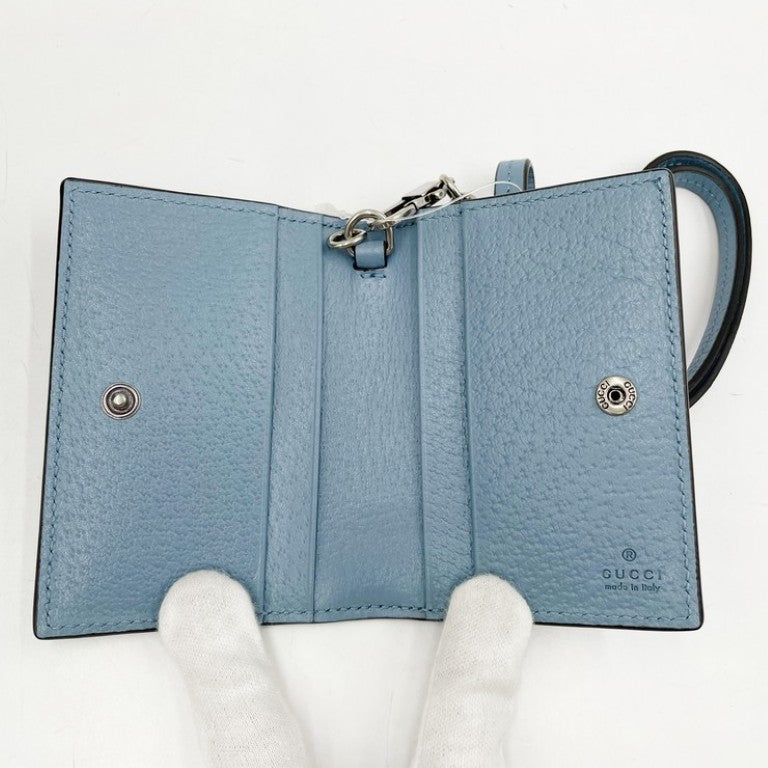 GUCCI グッチ カードケース GGマーモント 700707 ライトブルー系 レザー ユニセックス 美品