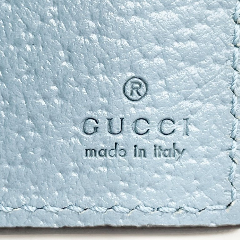 GUCCI グッチ カードケース GGマーモント 700707 ライトブルー系 レザー ユニセックス 美品