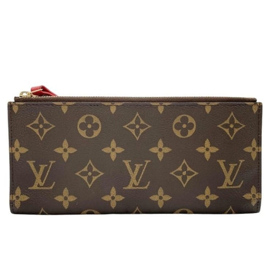 LOUIS VUITTON ルイヴィトン 長財布 ポルトフォイユ アデル M61287 ブラウン コクリコ（レッド系） モノグラム レディース 二つ折り ゴールド金具 美品