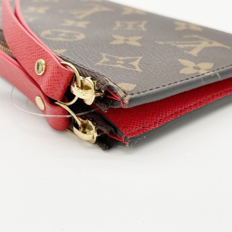 LOUIS VUITTON ルイヴィトン 長財布 ポルトフォイユ アデル M61287 ブラウン コクリコ（レッド系） モノグラム レディース 二つ折り ゴールド金具 美品