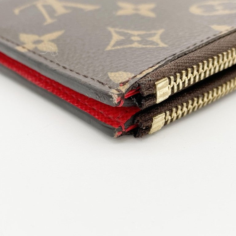 LOUIS VUITTON ルイヴィトン 長財布 ポルトフォイユ アデル M61287 ブラウン コクリコ（レッド系） モノグラム レディース 二つ折り ゴールド金具 美品