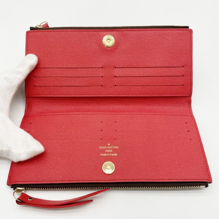 LOUIS VUITTON ルイヴィトン 長財布 ポルトフォイユ アデル M61287 ブラウン コクリコ（レッド系） モノグラム レディース 二つ折り ゴールド金具 美品