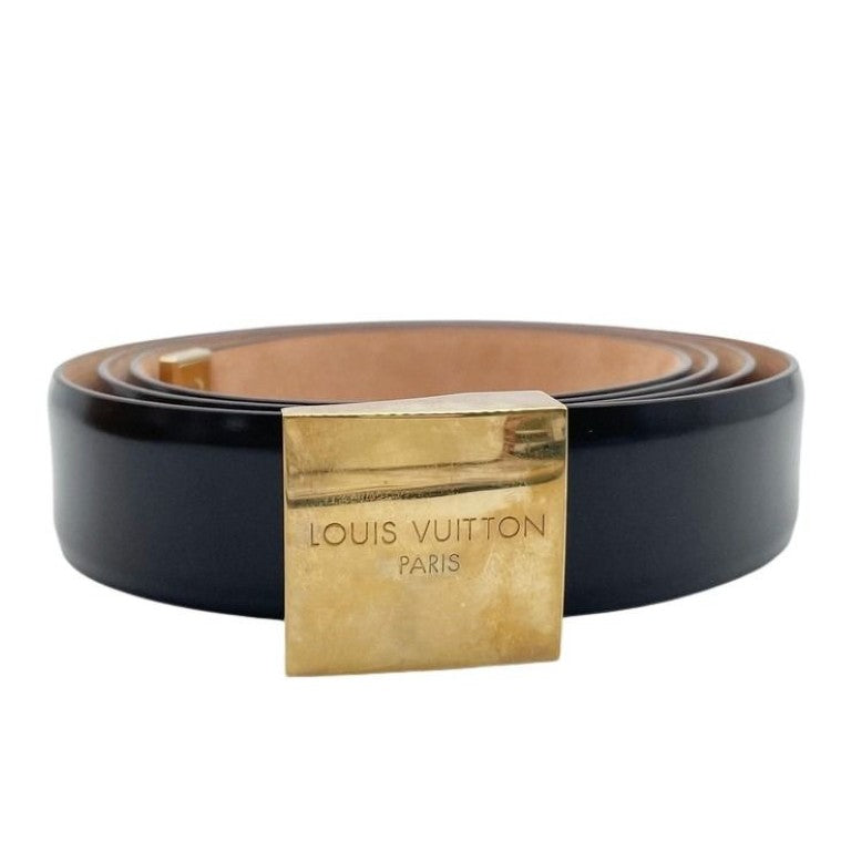 LOUIS VUITTON ルイヴィトン ベルト サンチュール キャレ ブラウン系 レザー ユニセックス ゴールド金具 美品