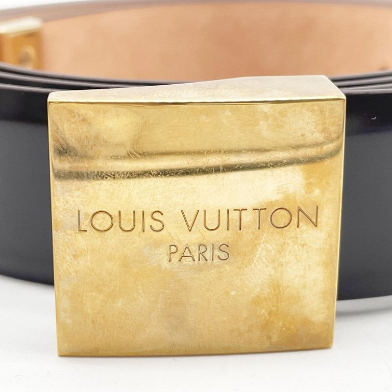 LOUIS VUITTON ルイヴィトン ベルト サンチュール キャレ ブラウン系 レザー ユニセックス ゴールド金具 美品