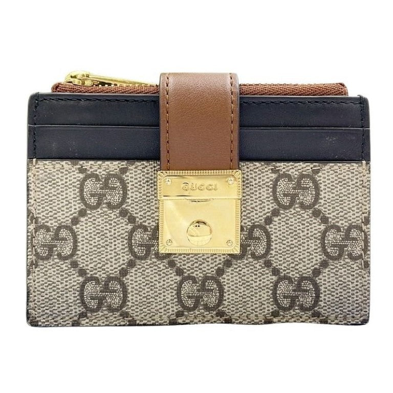 GUCCI グッチ コイン カードケース GGスプリーム 779804 ベージュ ブラウン ブラック系 PVC×レザー ユニセックス ゴールド金具 美品