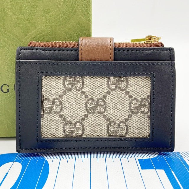 GUCCI グッチ コイン カードケース GGスプリーム 779804 ベージュ ブラウン ブラック系 PVC×レザー ユニセックス ゴールド金具 美品