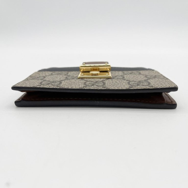 GUCCI グッチ コイン カードケース GGスプリーム 779804 ベージュ ブラウン ブラック系 PVC×レザー ユニセックス ゴールド金具 美品