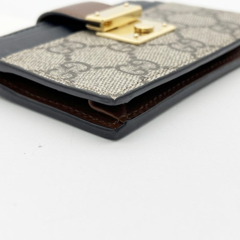 GUCCI グッチ コイン カードケース GGスプリーム 779804 ベージュ ブラウン ブラック系 PVC×レザー ユニセックス ゴールド金具 美品