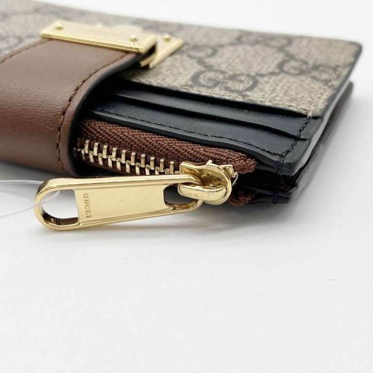 GUCCI グッチ コイン カードケース GGスプリーム 779804 ベージュ ブラウン ブラック系 PVC×レザー ユニセックス ゴールド金具 美品