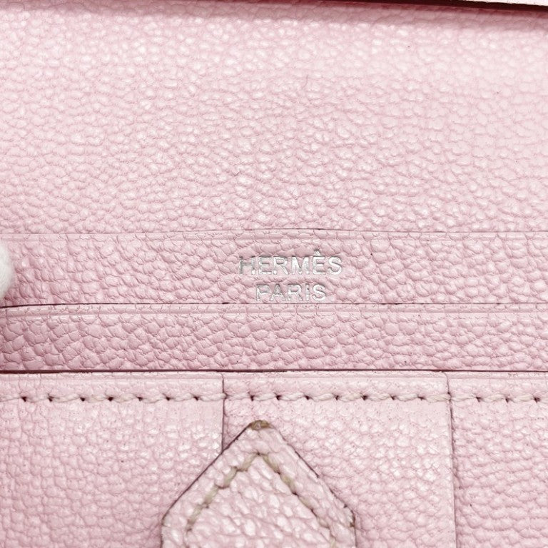 HERMES エルメス 長財布 ベアンスフレ ローズサクラ系 シェーブル レディース 二つ折り シルバー金具 美品