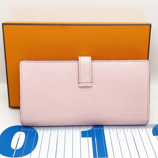 HERMES エルメス 長財布 ベアンスフレ ローズサクラ系 シェーブル レディース 二つ折り シルバー金具 美品