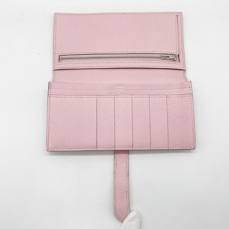 HERMES エルメス 長財布 ベアンスフレ ローズサクラ系 シェーブル レディース 二つ折り シルバー金具 美品