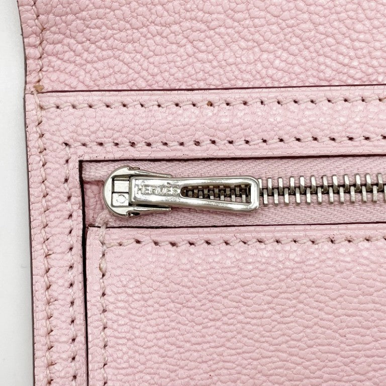 HERMES エルメス 長財布 ベアンスフレ ローズサクラ系 シェーブル レディース 二つ折り シルバー金具 美品
