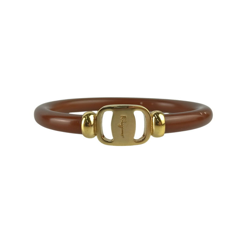 Salvatore Ferragamo フェラガモ バングル ヴァラ ブラウン系×ゴールド 樹脂系×メタル レディース 美品