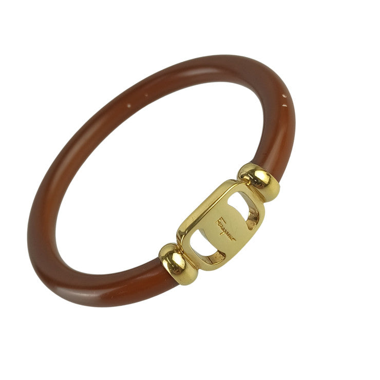 Salvatore Ferragamo フェラガモ バングル ヴァラ ブラウン系×ゴールド 樹脂系×メタル レディース 美品