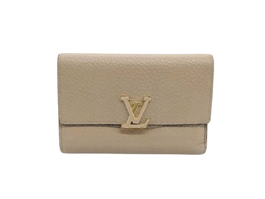 LOUIS VUITTON ルイヴィトン 三つ折り財布 ポルトフォイユ・カプシーヌ コンパクト M62159 ガレ(ベージュ)系 トリヨンレザー レディース ゴールド金具 美品