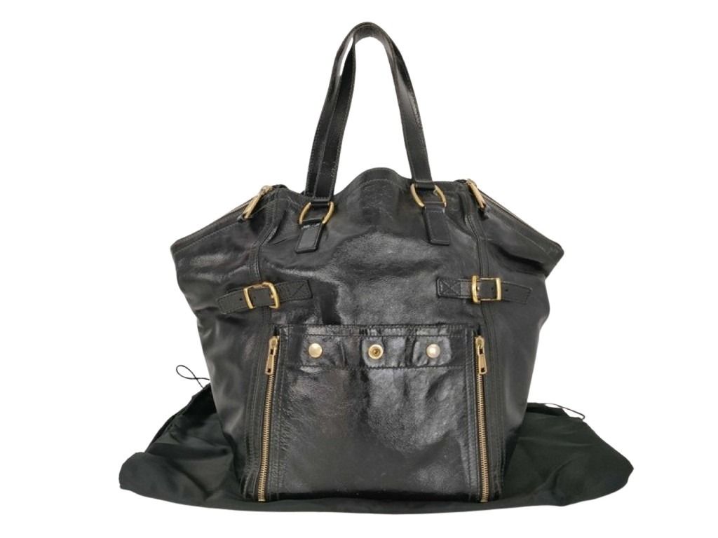 Yves Saint Laurent イヴサンローラン トートバッグ リヴゴーシュ ダウンタウン 175884 ブラック系 パテントレザー レディース ゴールド金具