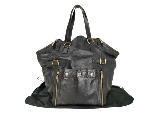 Yves Saint Laurent イヴサンローラン トートバッグ リヴゴーシュ ダウンタウン 175884 ブラック系 パテントレザー レディース ゴールド金具