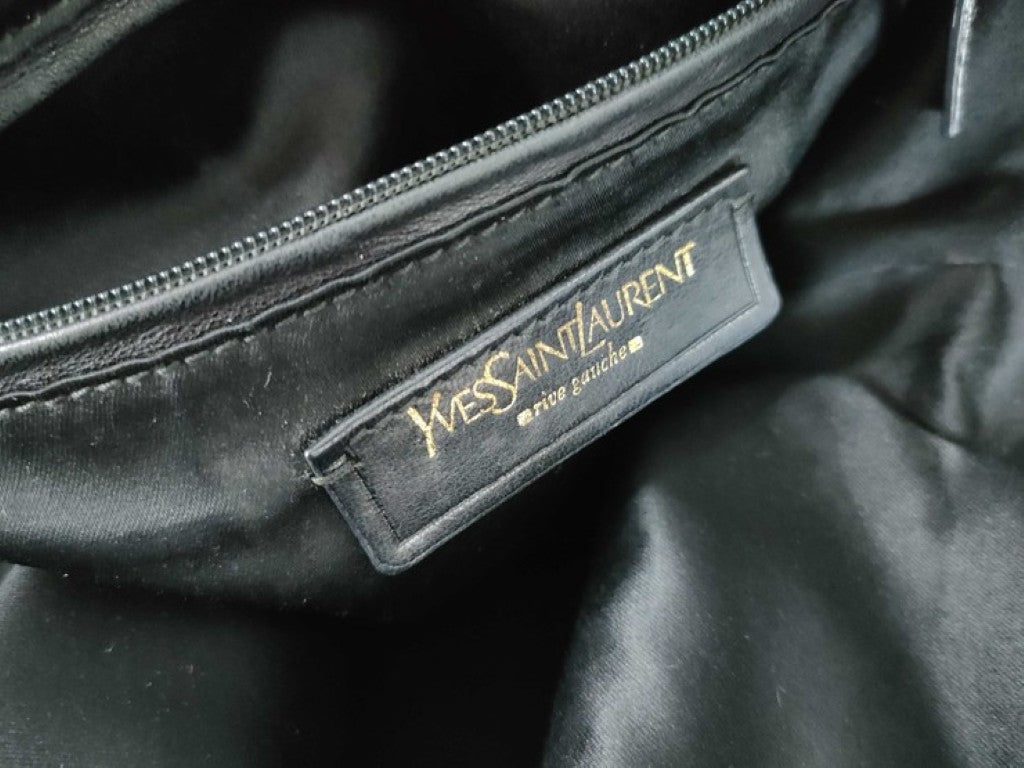 Yves Saint Laurent イヴサンローラン トートバッグ リヴゴーシュ ダウンタウン 175884 ブラック系 パテントレザー レディース ゴールド金具