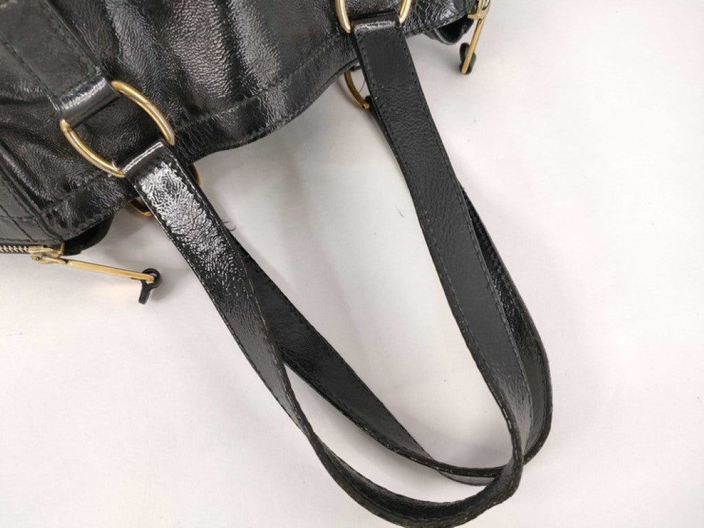 Yves Saint Laurent イヴサンローラン トートバッグ リヴゴーシュ ダウンタウン 175884 ブラック系 パテントレザー レディース ゴールド金具