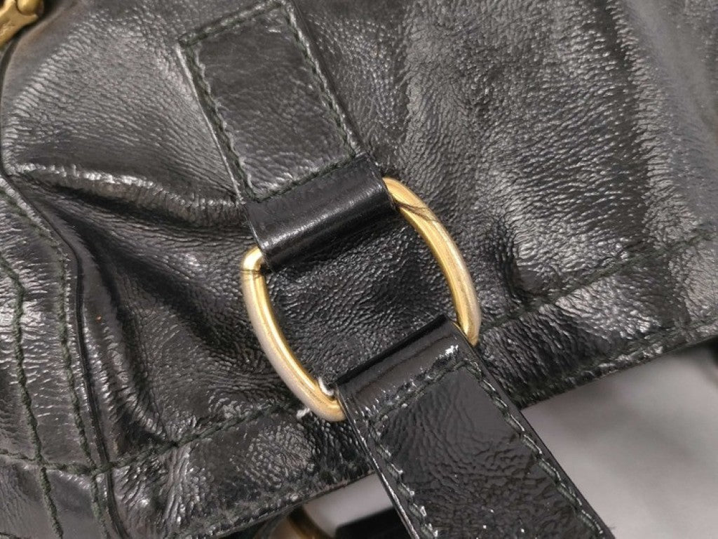 Yves Saint Laurent イヴサンローラン トートバッグ リヴゴーシュ ダウンタウン 175884 ブラック系 パテントレザー レディース ゴールド金具