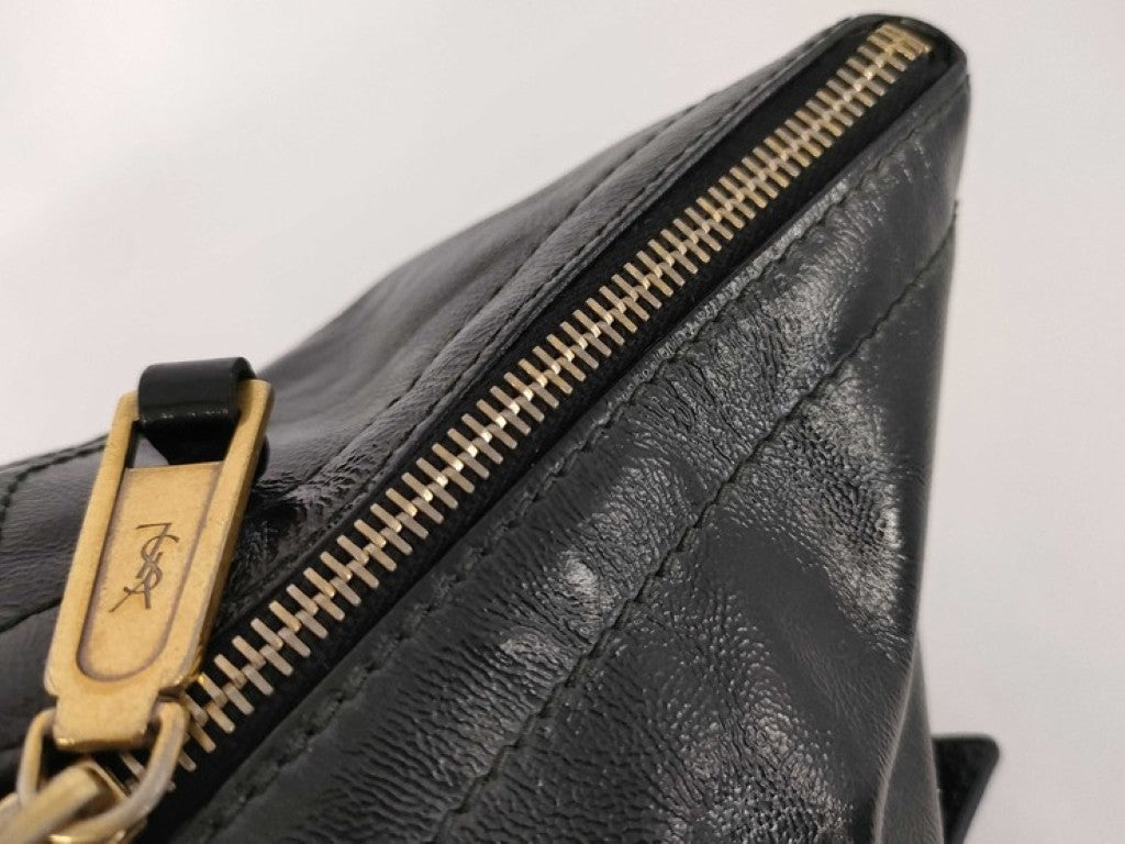 Yves Saint Laurent イヴサンローラン トートバッグ リヴゴーシュ ダウンタウン 175884 ブラック系 パテントレザー レディース ゴールド金具