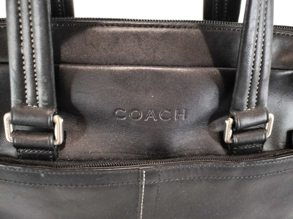 COACH コーチ ビジネスバッグ F70670 ブラック系 レザー メンズ ハンドバッグ 美品