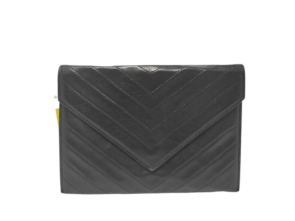Yves Saint Laurent イヴサンローラン クラッチバッグ Vステッチ ブラック系 レザー ユニセックス 美品