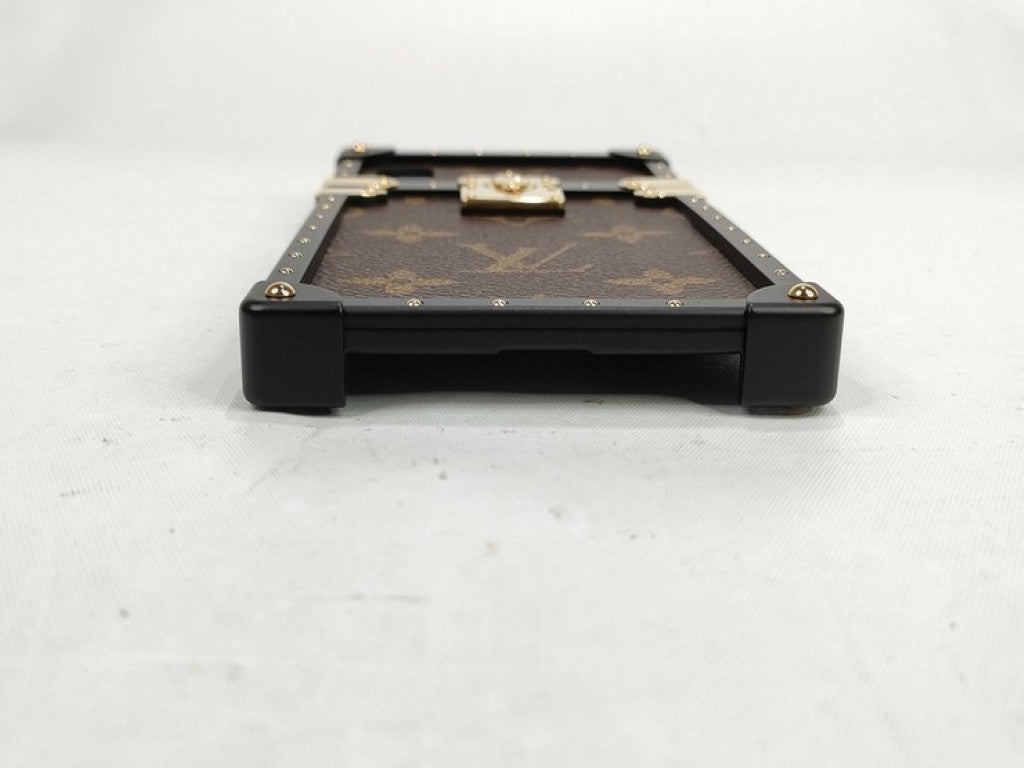 LOUIS VUITTON ルイヴィトン スマホケース アイトランク M62618 ブラウン ブラック系 モノグラム ユニセックス iphone X用ケース ゴールド金具 美品