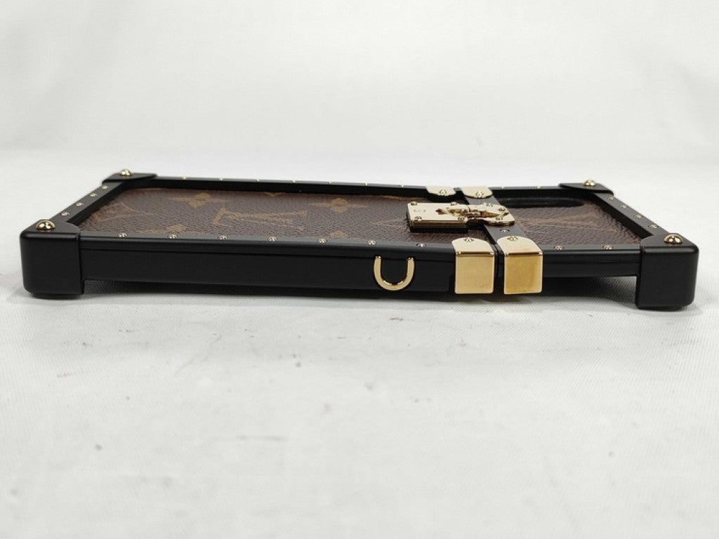 LOUIS VUITTON ルイヴィトン スマホケース アイトランク M62618 ブラウン ブラック系 モノグラム ユニセックス iphone X用ケース ゴールド金具 美品
