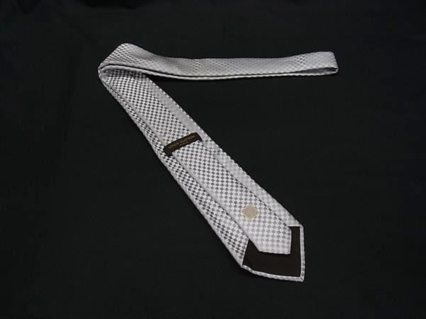 LOUIS VUITTON ルイヴィトン ネクタイ ダミエ グレー シルバー系 シルク100% メンズ 総柄 美品