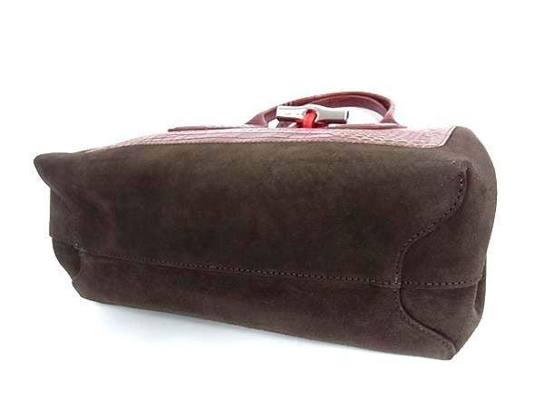 LONGCHAMP ロンシャン ハンドバッグ ロゾ ミディアム レッド系×ブラウン系 クロコダイル型押しレザー×スエード レディース 2WAY ショルダーバッグ ミックスレザー 美品