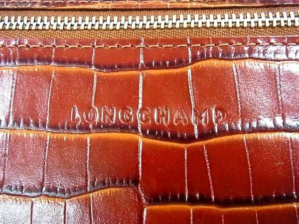 LONGCHAMP ロンシャン ハンドバッグ ロゾ ミディアム レッド系×ブラウン系 クロコダイル型押しレザー×スエード レディース 2WAY ショルダーバッグ ミックスレザー 美品