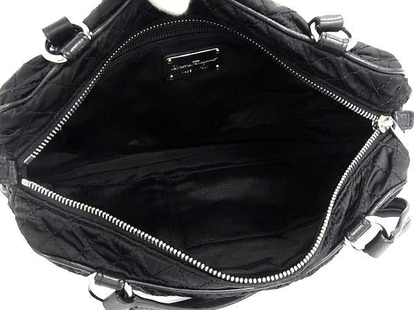 Salvatore Ferragamo フェラガモ ハンドバッグ ヴァラリボン 21 D919 ブラック系 ナイロン レディース シルバー金具 美品