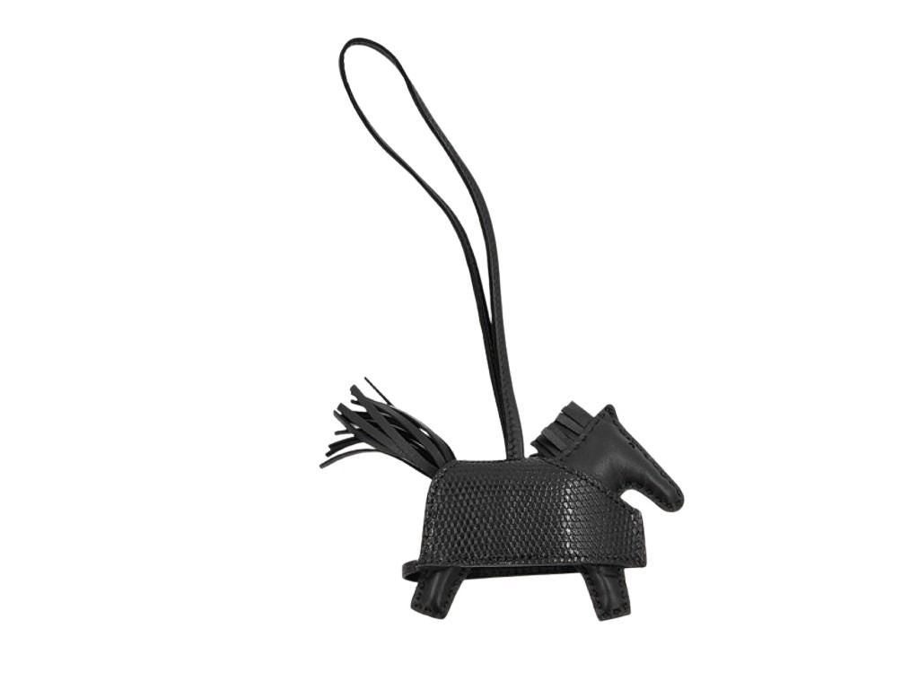 HERMES エルメス バッグチャーム ロデオ ロベオ ロック PM ブラック系 リザード アニョーミロ レディース スタッズ シルバー金具 超美品