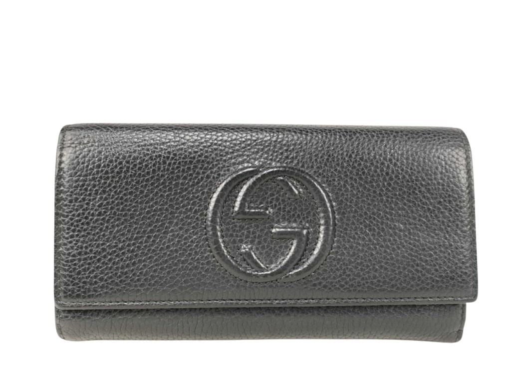 GUCCI グッチ 長財布 インターロッキングG 598206 ブラック系 レザー ユニセックス 二つ折り 美品