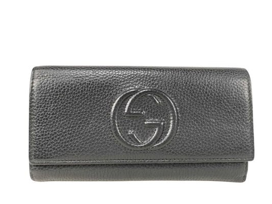 GUCCI グッチ 長財布 インターロッキングG 598206 ブラック系 レザー ユニセックス 二つ折り 美品
