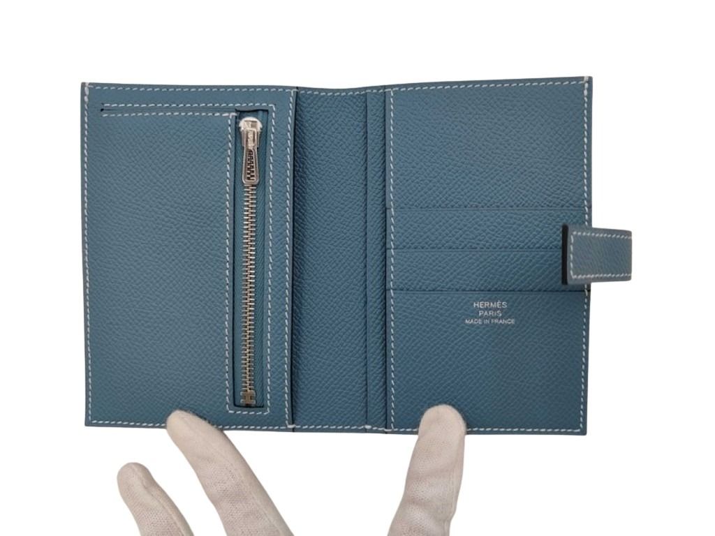 HERMES エルメス 二つ折り財布 ニューHパッサン コンパクト ウォレット ブルージーン系 エプソン ユニセックス シルバー金具 新品未使用展示品