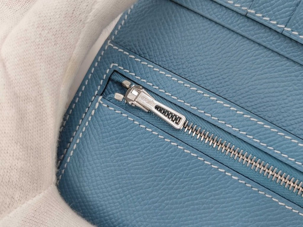 HERMES エルメス 二つ折り財布 ニューHパッサン コンパクト ウォレット ブルージーン系 エプソン ユニセックス シルバー金具 新品未使用展示品