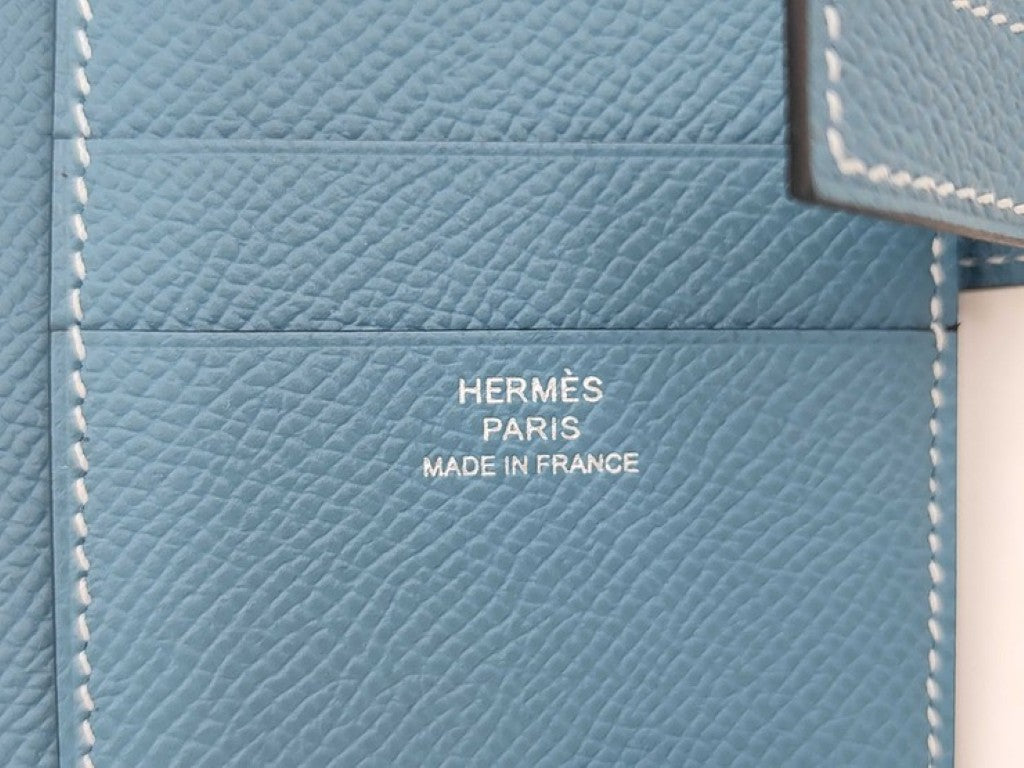 HERMES エルメス 二つ折り財布 ニューHパッサン コンパクト ウォレット ブルージーン系 エプソン ユニセックス シルバー金具 新品未使用展示品