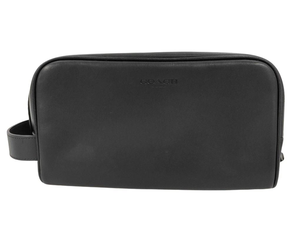 COACH コーチ セカンドバッグ スモール トラベル キット CAT30 ブラック系 レザー メンズ 美品