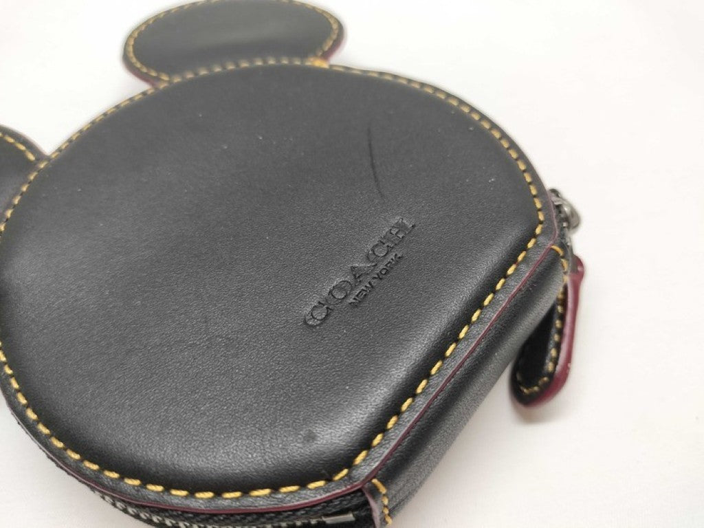 COACH コーチ コインケース ディズニーコラボコインケース F59071 ブラック系 レザー レディース ミッキーモチーフ 美品