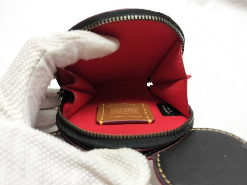 COACH コーチ コインケース ディズニーコラボコインケース F59071 ブラック系 レザー レディース ミッキーモチーフ 美品