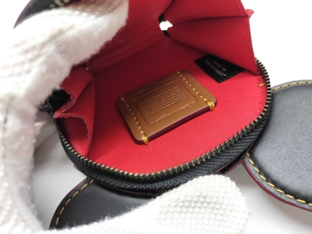 COACH コーチ コインケース ディズニーコラボコインケース F59071 ブラック系 レザー レディース ミッキーモチーフ 美品
