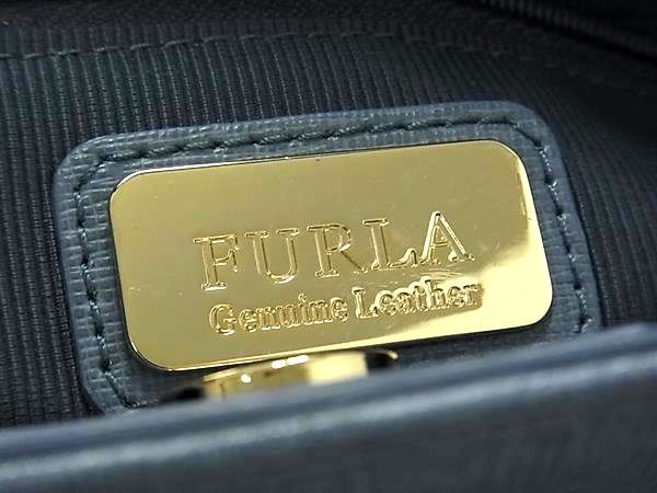 FURLA フルラ ハンドバッグ リンダ G6846 ブルーグレー系 レザー レディース 2WAY ゴールド金具 美品