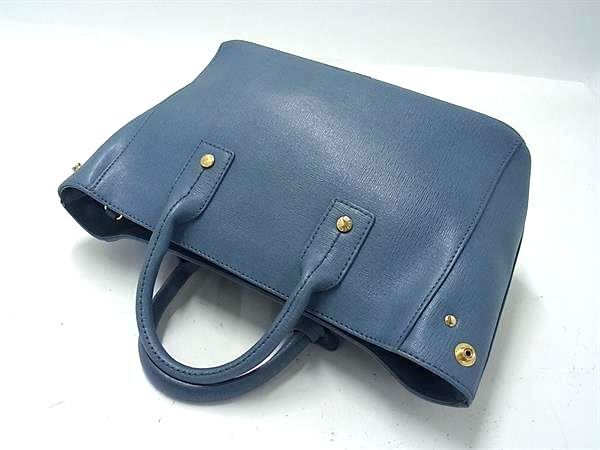 FURLA フルラ ハンドバッグ リンダ G6846 ブルーグレー系 レザー レディース 2WAY ゴールド金具 美品
